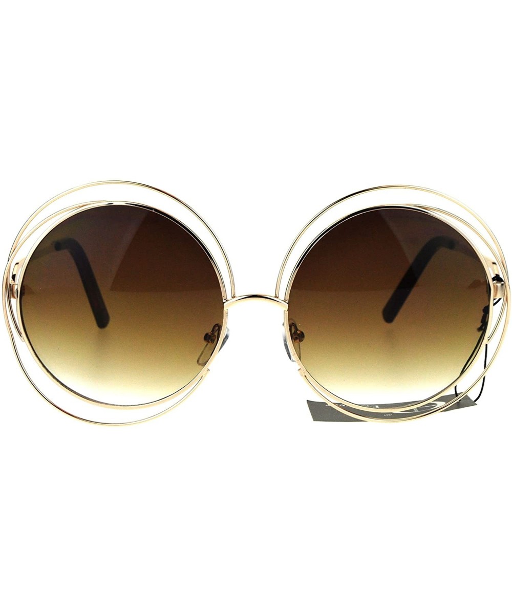 Oversized Womens Retro Oversize Scribble Mulit Rim Round Circle Lens Hippie Sunglasses - Gold Brown - CI17YEZ5DD9 $20.34