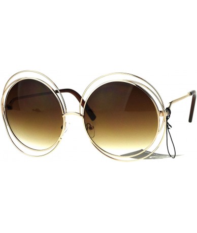 Oversized Womens Retro Oversize Scribble Mulit Rim Round Circle Lens Hippie Sunglasses - Gold Brown - CI17YEZ5DD9 $20.34