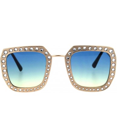 Butterfly Rhinestone Iced Thick Metal Oceanic Gradient Lens Designer Sunglasses - Gold Blue Yellow - C118I4GGDQO $27.31