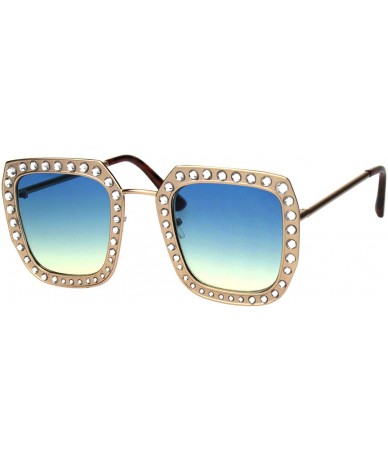 Butterfly Rhinestone Iced Thick Metal Oceanic Gradient Lens Designer Sunglasses - Gold Blue Yellow - C118I4GGDQO $27.31