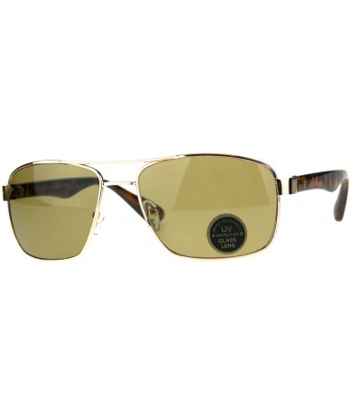 Rectangular Impact Resistance Glass Lens Sunglasses Mens Navigator Frame UV 400 - Gold (Brown) - CD18GO840ZH $20.22