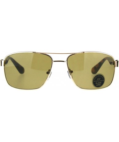 Rectangular Impact Resistance Glass Lens Sunglasses Mens Navigator Frame UV 400 - Gold (Brown) - CD18GO840ZH $20.22