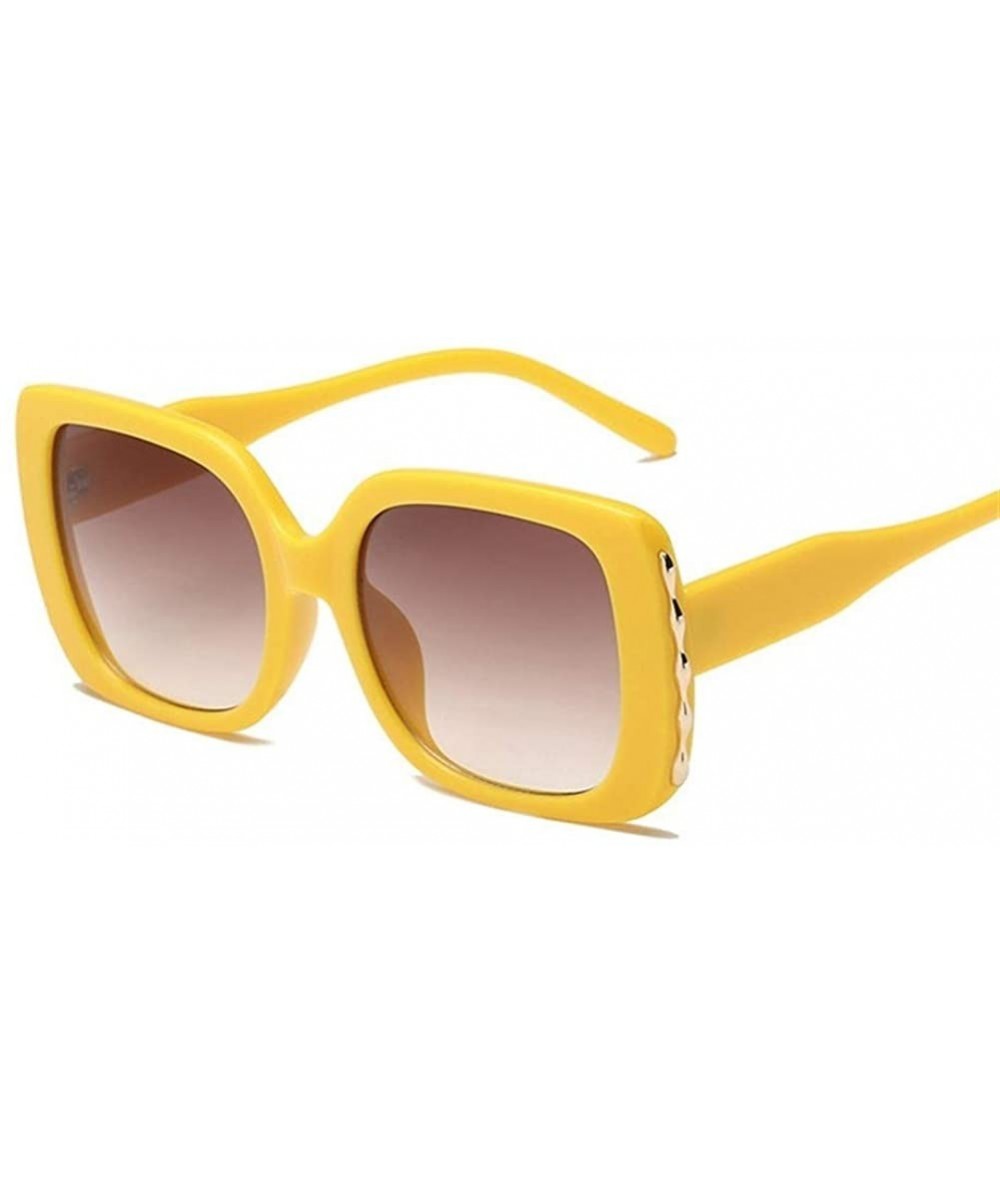 Square Vintage Oversized Square Sunglasses Women Retro Black Frame Sun Glasses Female UV400 Shades - Yellow - CD198XMEN4R $21.42