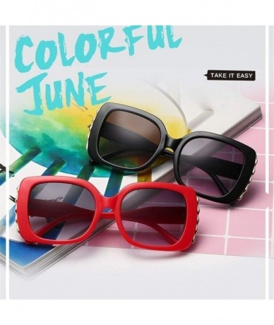 Square Vintage Oversized Square Sunglasses Women Retro Black Frame Sun Glasses Female UV400 Shades - Yellow - CD198XMEN4R $21.42