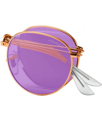 Round Polarized Sunglasses Folding Browline Chaofanjiancai - Purple - C018WHSC4CD $38.75