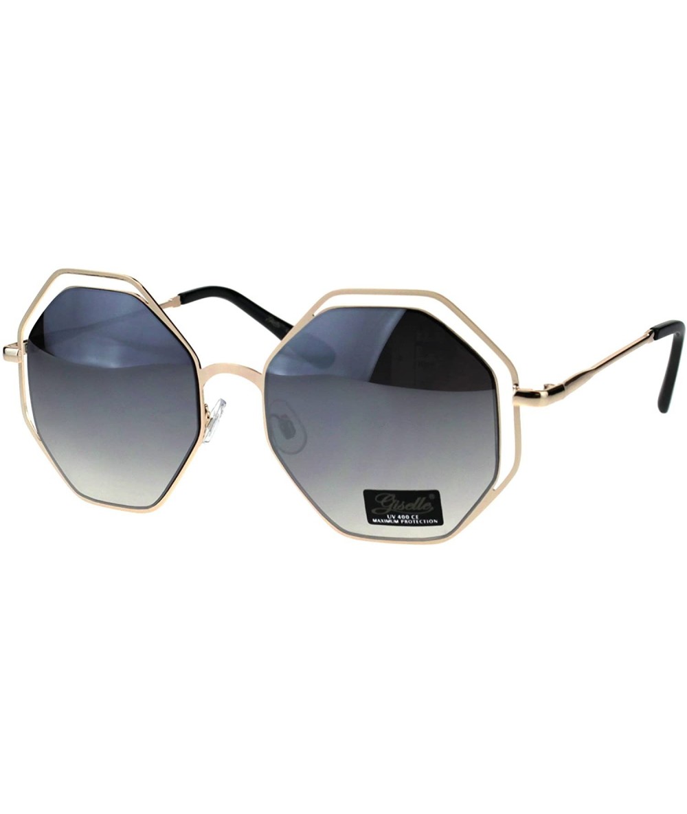 Rectangular Double Rim Octagonal Designer Fashion Mod Womens Luxury Sunglasses - Gold Smoke - C018EGUZEWW $23.32