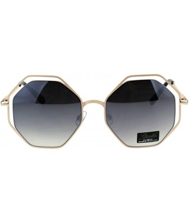 Rectangular Double Rim Octagonal Designer Fashion Mod Womens Luxury Sunglasses - Gold Smoke - C018EGUZEWW $23.32