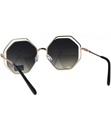 Rectangular Double Rim Octagonal Designer Fashion Mod Womens Luxury Sunglasses - Gold Smoke - C018EGUZEWW $23.32