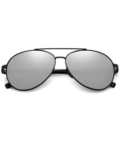 Rectangular Genuine aviator sunglasses men fashion polarized UV400 ultra light Al-Mg - Black/Silver - C718ZWL86U6 $52.27