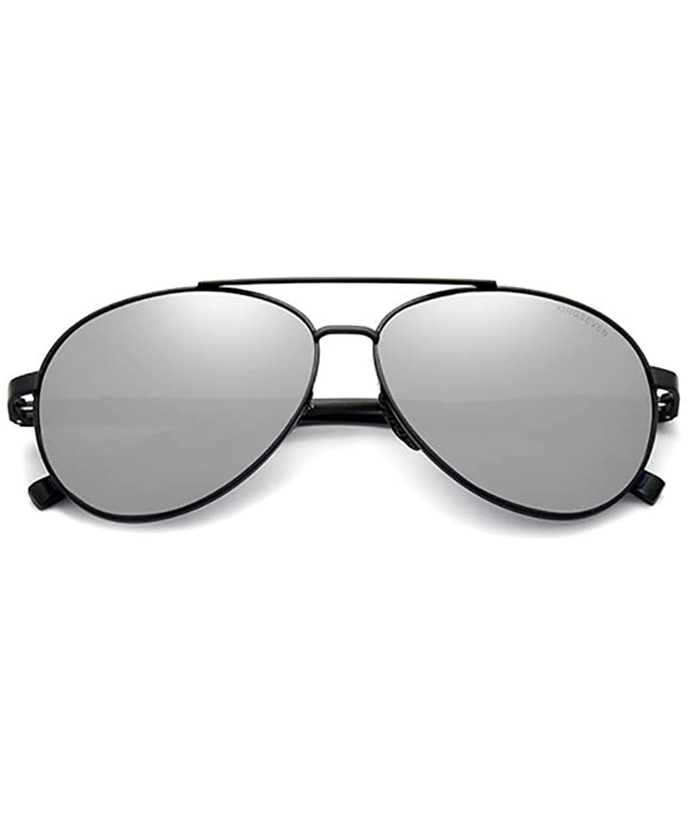 Rectangular Genuine aviator sunglasses men fashion polarized UV400 ultra light Al-Mg - Black/Silver - C718ZWL86U6 $52.27