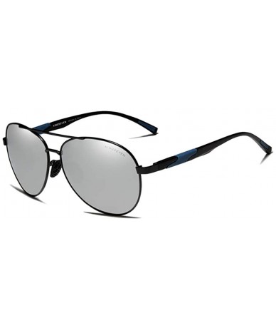 Rectangular Genuine aviator sunglasses men fashion polarized UV400 ultra light Al-Mg - Black/Silver - C718ZWL86U6 $52.27