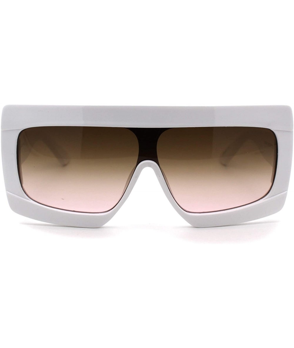 Rectangular Retro Thick Plastic Flat Top Robotic Shield Sunglasses - White Smoke - C318UTH0E94 $18.21