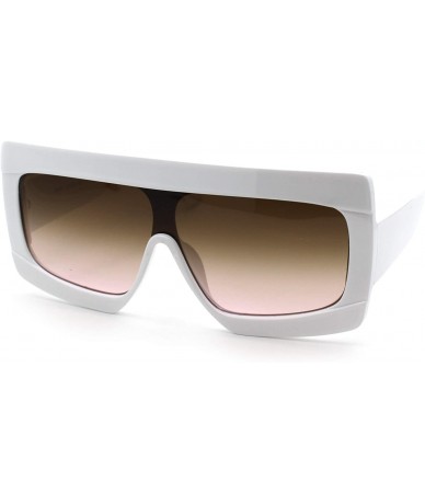 Rectangular Retro Thick Plastic Flat Top Robotic Shield Sunglasses - White Smoke - C318UTH0E94 $18.21