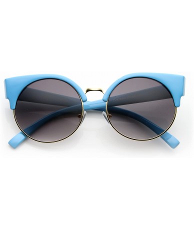 Rimless Round Circle Half Frame Semi-Rimless Cateye Sunglasses (Blue) - C211TDEK605 $21.17