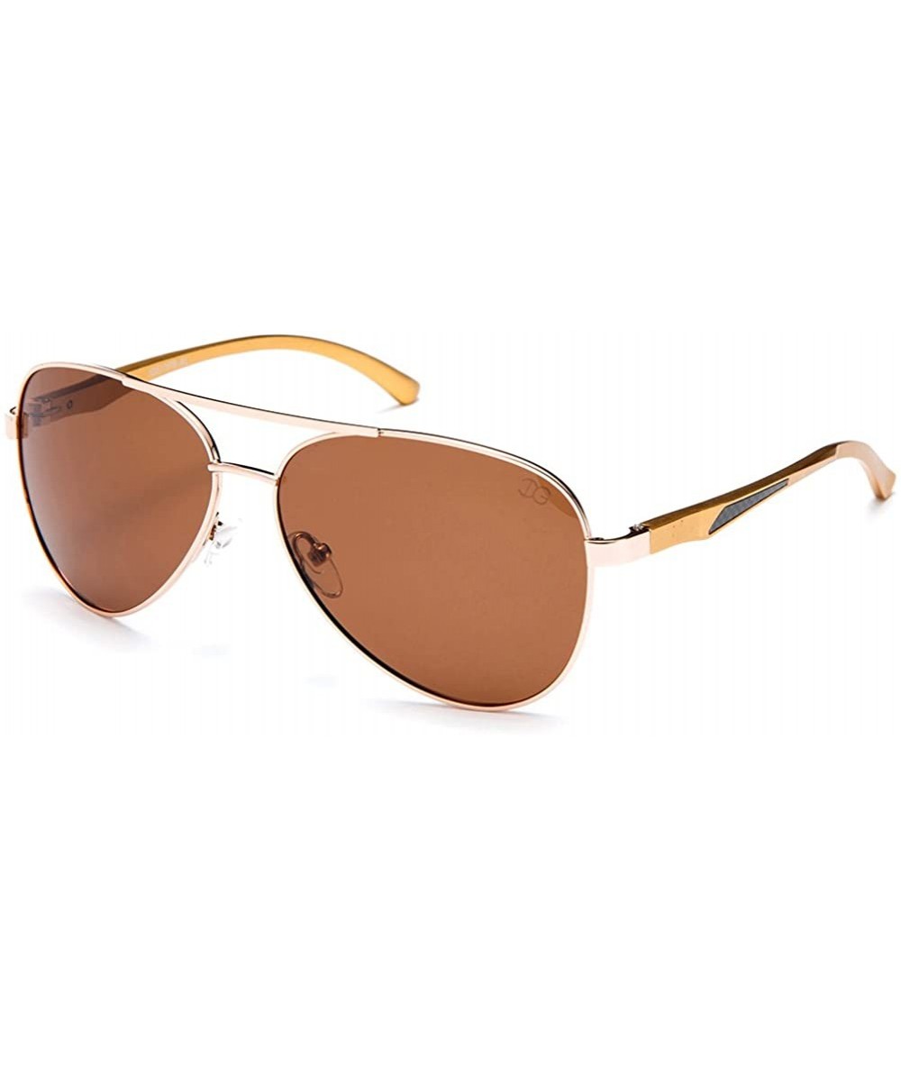 Aviator Unisex Premium Brushed Aluminum Aviator Polarized Lenses - Gold/Brown - CA11WYXEFNV $45.22