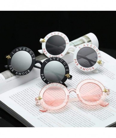 Aviator Retro Round Sunglasses English Letters Little Bee Sun Glasses Men Random Color - Pink Pink - C518XE99NSX $18.51