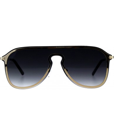 Oversized Mens Oversize Rimless Metal Trim Shield Racer Sunglasses - Gold Smoke - CV18CGN63TK $25.61