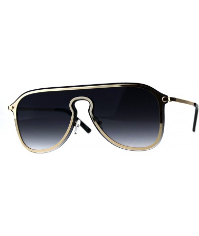 Oversized Mens Oversize Rimless Metal Trim Shield Racer Sunglasses - Gold Smoke - CV18CGN63TK $25.61