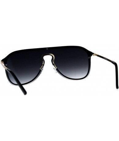 Oversized Mens Oversize Rimless Metal Trim Shield Racer Sunglasses - Gold Smoke - CV18CGN63TK $25.61