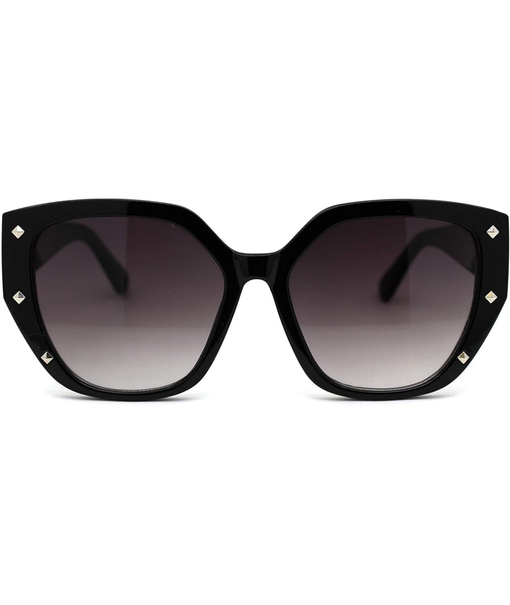 Butterfly Womens Pyramid Stud Geometric Butterfly Sunglasses - Black Silver Smoke - CH18YW6IRTE $19.94