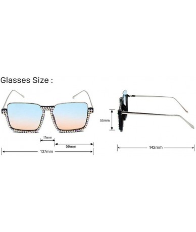 Square new manual point drill transparent sunglasses large box square ladies brand designer sunglasses - C1 - CG192EURZD0 $26.12