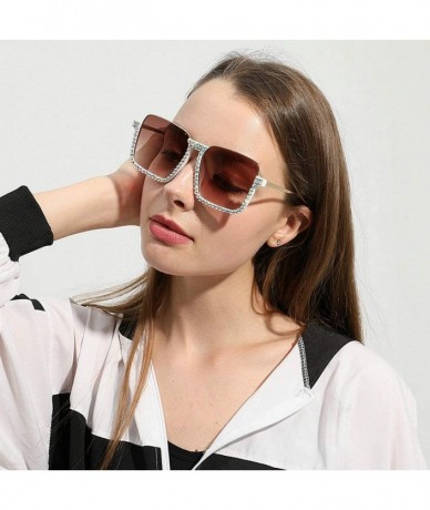 Square new manual point drill transparent sunglasses large box square ladies brand designer sunglasses - C1 - CG192EURZD0 $26.12