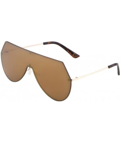 Wrap Rimless Oversized Flat Top Shield Aviator Sunglasses - Gold & Tortoise Frame - CN18586GQ4O $21.40