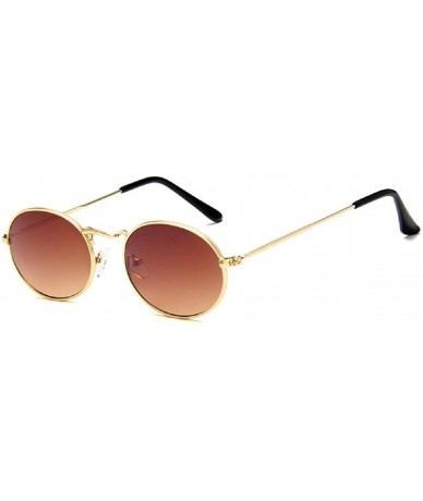 Round Oval Sunglasses Vintage Round for Men and Women Metal Frame Tiny Sun - Gold & Dark Brown - C018R4O449E $15.42