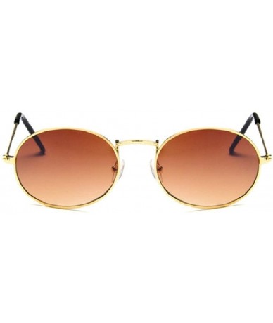 Round Oval Sunglasses Vintage Round for Men and Women Metal Frame Tiny Sun - Gold & Dark Brown - C018R4O449E $15.42