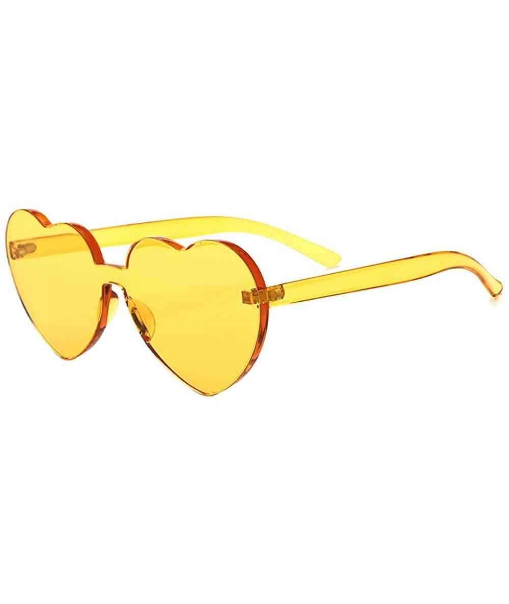 Rimless Heart Shaped Rimless Sunglasses One Pieces Transparent Candy Color Frameless Glasses Love Eyewear - Yellow - CF18EXSS...