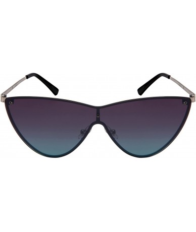 Oversized One-piece Cateye Women Sunglasses Flat Tinted Lens 55693-FLFM - Silver Frame/Grey-blue + Flash Mirrored Lens - CE18...