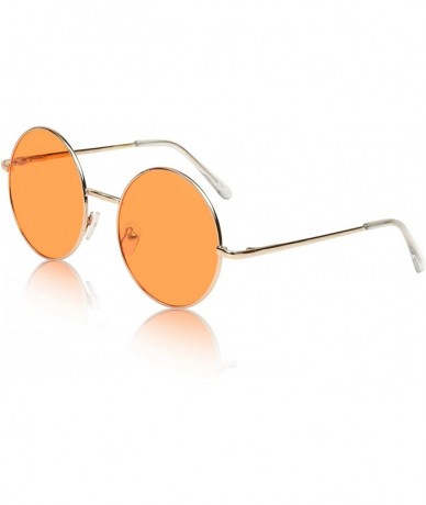 Aviator Big Round Sunglasses Retro Circle Tinted Lens Glasses UV400 Protection - 1 Orange Lens - Gold Frame - CS18DZNA4AM $21.83