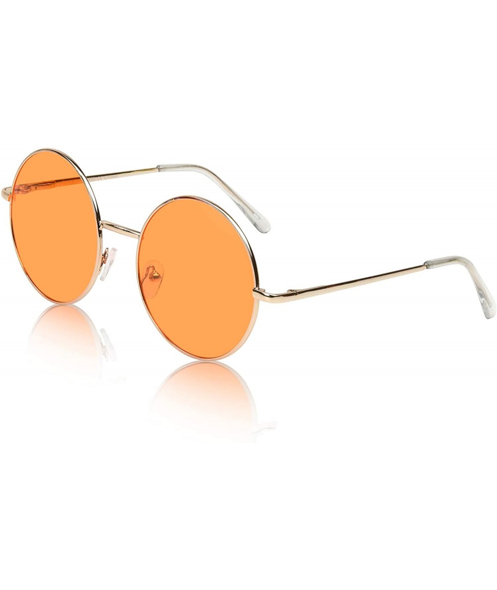 Aviator Big Round Sunglasses Retro Circle Tinted Lens Glasses UV400 Protection - 1 Orange Lens - Gold Frame - CS18DZNA4AM $21.83