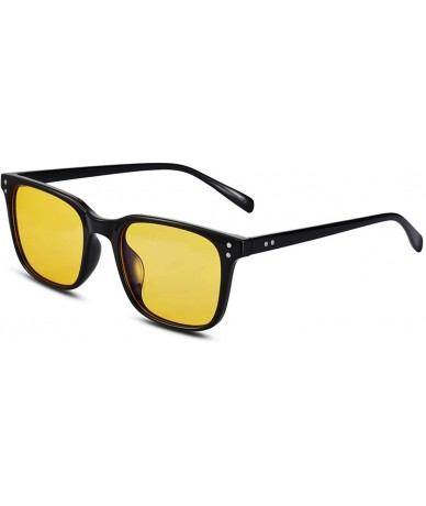 Rectangular Night Vision Driving Glasses - Anti Glare Yellow Lens Safety Sun Glasses For Women& Men Stylish - Black/Yellow - ...