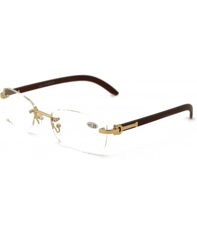 Rectangular Rimless Fashion Wooden Look Rectangular Reading Glasses Rectangle Reader - Brown Gold - CH18DZLECUR $31.97