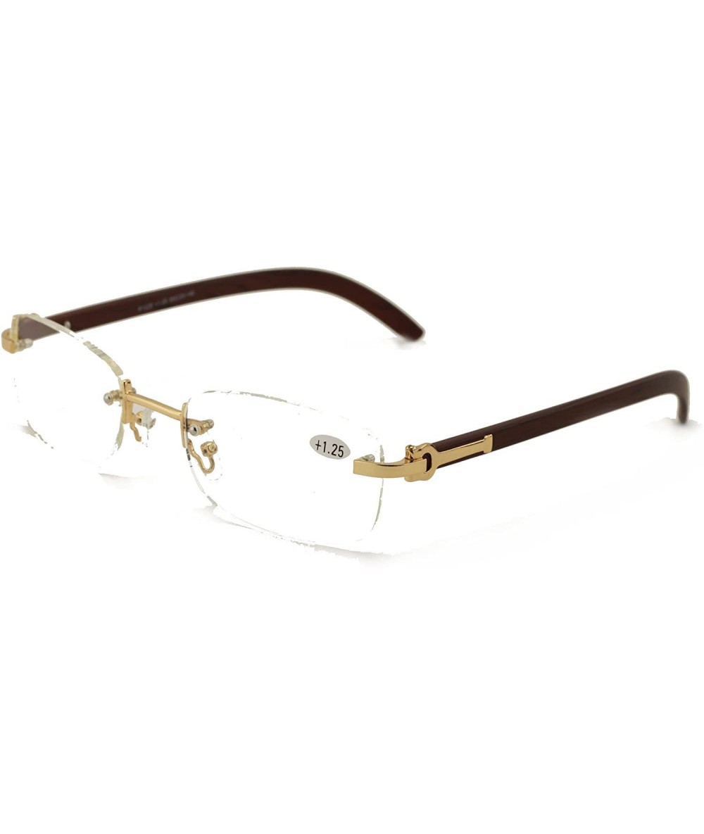 Rectangular Rimless Fashion Wooden Look Rectangular Reading Glasses Rectangle Reader - Brown Gold - CH18DZLECUR $31.97