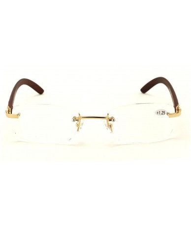 Rectangular Rimless Fashion Wooden Look Rectangular Reading Glasses Rectangle Reader - Brown Gold - CH18DZLECUR $31.97