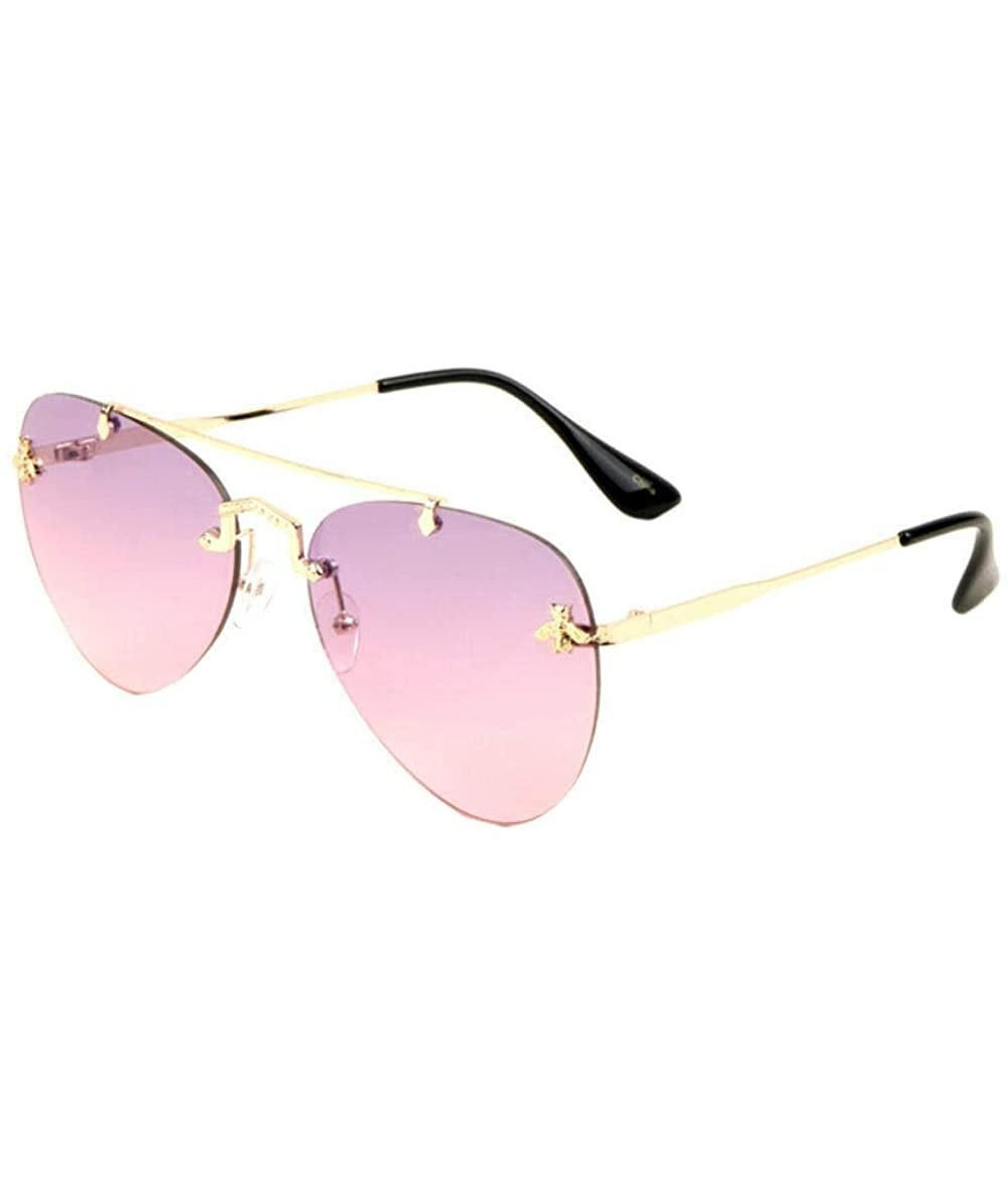 Rimless Small 3D Killer Bee Luxury Rimless Aviator Sunglasses - Gold & Black Frame - CB18XHRY53D $19.90