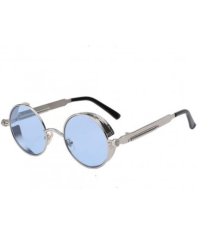 Round Steampunk Fashion Sunglasses NYC - Blue Sea Lens & Silver Frame - CT182TMOL7I $31.89