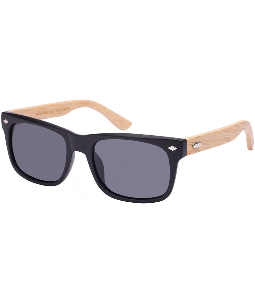 Square Retro Horned Rim Style Bamboo Sunglasses Polarized Lenses 540938BM-P - Matte Black+light Wood/Grey Lens - CT124WR54HH ...