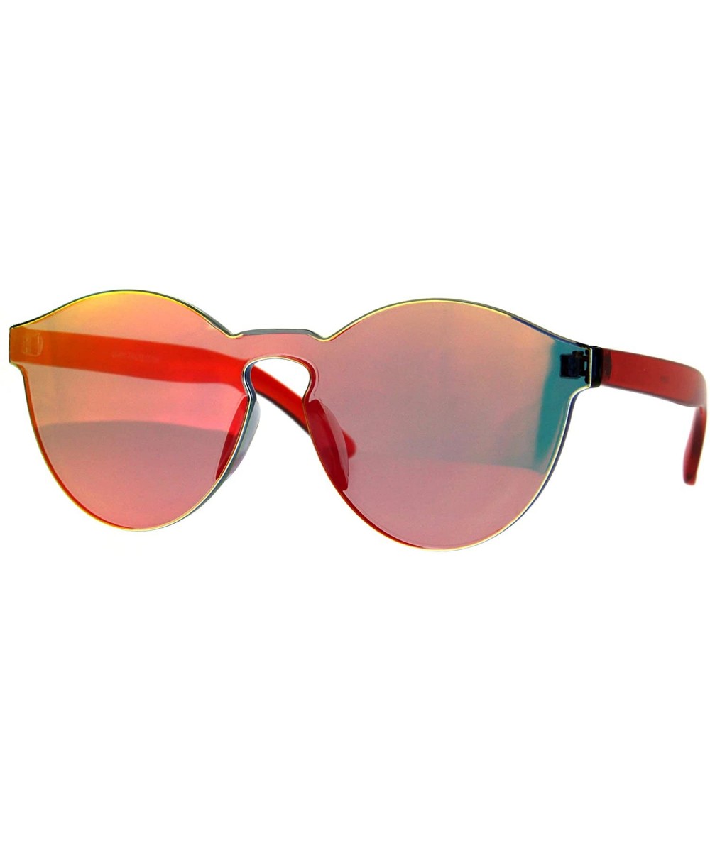 Round Unique Flat Solid Panel Lens Horn Keyhole Mirror Sunglasses - Red - CM187KZSDYC $26.74