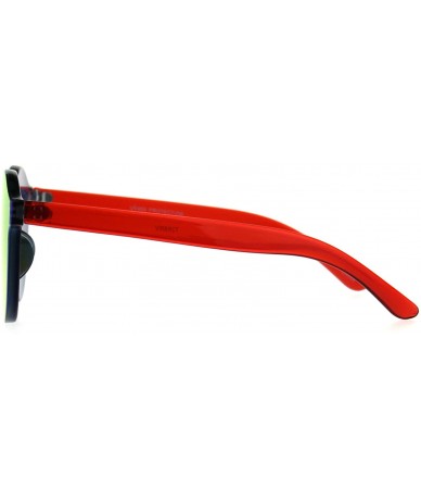 Round Unique Flat Solid Panel Lens Horn Keyhole Mirror Sunglasses - Red - CM187KZSDYC $26.74