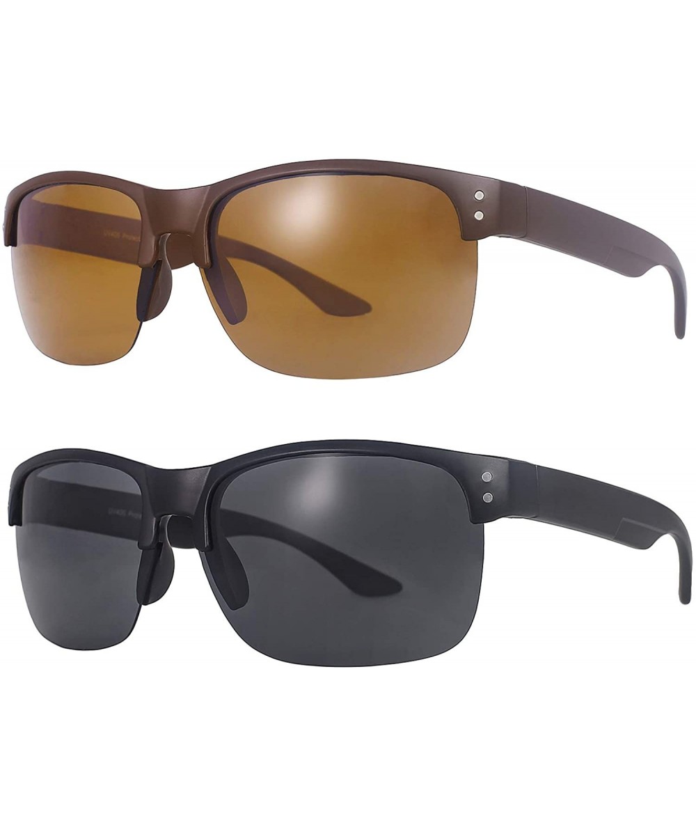 Sport Polarized Sunglasses for Men Women Golfing Driving 8021 - 2 Pack(black+brown) - CT192EX2YMD $28.35