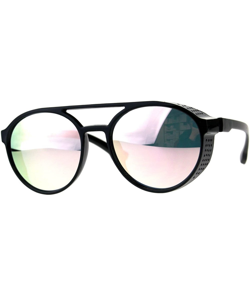 Aviator Side Cover Fashion Sunglasses Flat Top Round Vintage Aviators Mirror Lens - Black (Pink Mirror) - C018DXLKATE $20.57