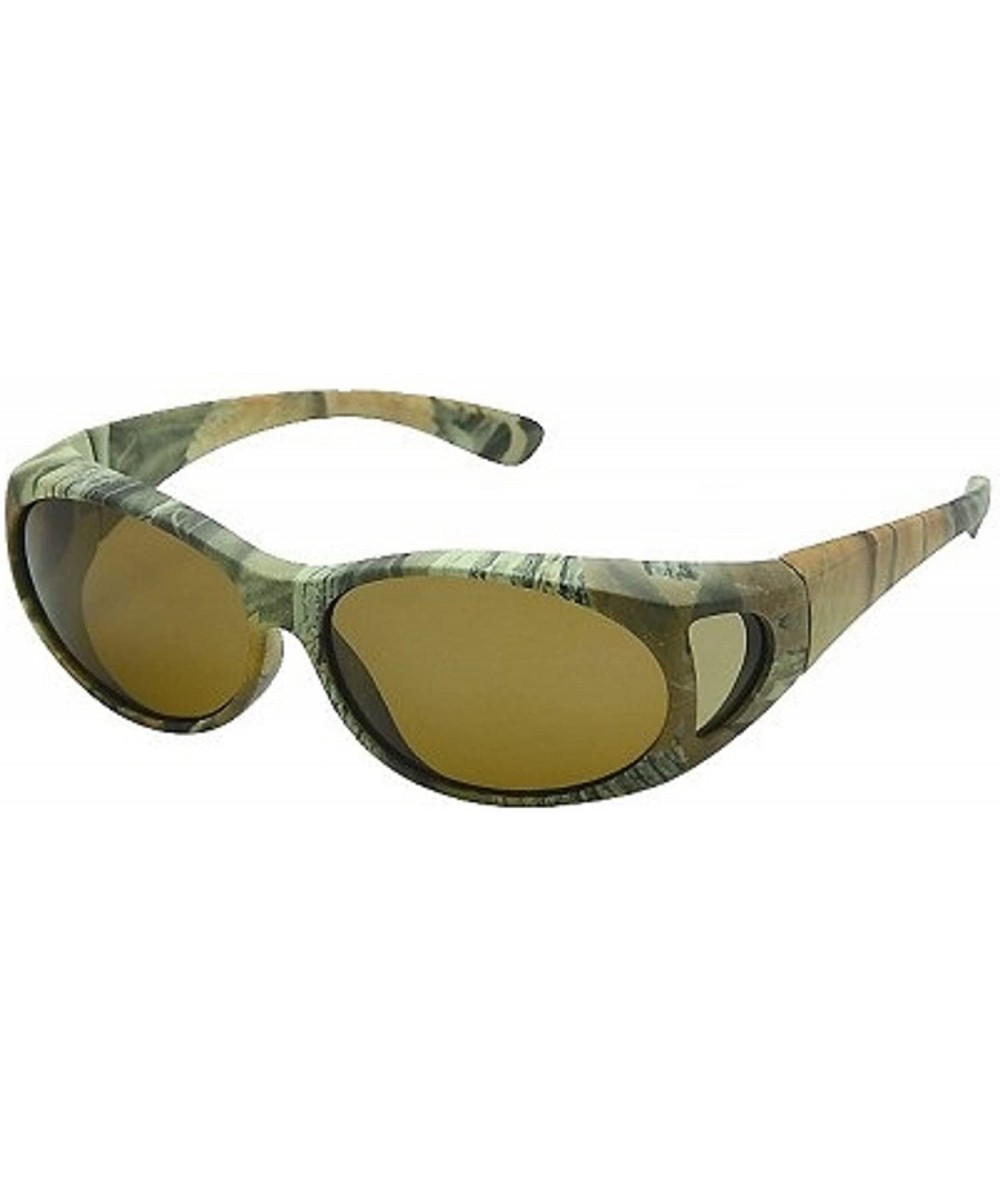 Rectangular Unisex Polarized Fit Over Camouflage Sunglasses Wear Over Eyeglasses - Green Camo - CV12O2QEPBX $24.55