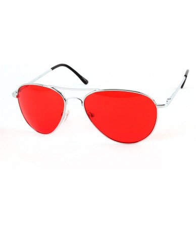 Aviator Metal Classic Aviator Color Lens Sunglasses Medium Size P968 - Silver-red Lens - CY11BJ60JE3 $28.88