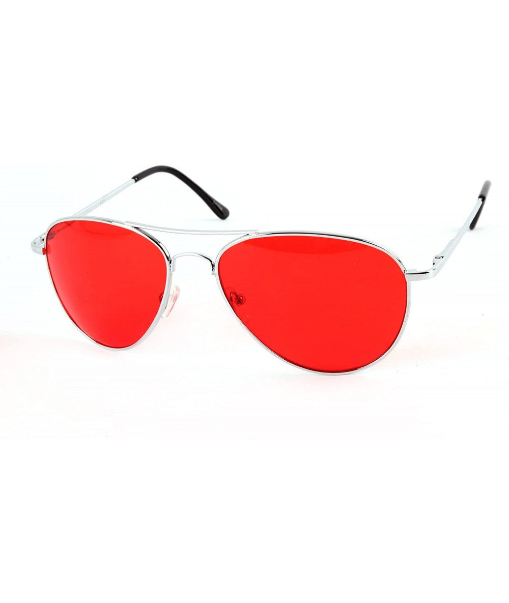 Aviator Metal Classic Aviator Color Lens Sunglasses Medium Size P968 - Silver-red Lens - CY11BJ60JE3 $28.88