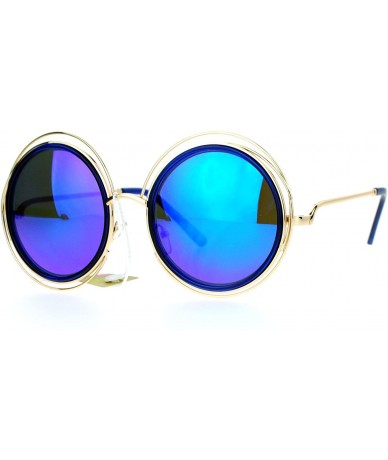 Round Womens Designer Fashion Sunglasses Round Circle Gold Wire Frame Mirror Lens - Gold Blue (Blue Mirror) - CS188I7U8X5 $22.83