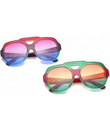 Goggle Fashion Neutral Round Big Frame Double Color Shades Sunglasses Integrated UV Glasses - E - C218TQX3IOO $18.97