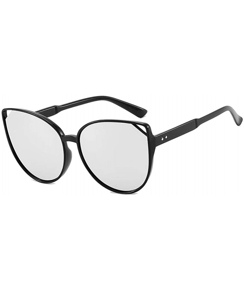 Oval Women Sunglasses Retro Bright Black Grey Drive Holiday Oval Non-Polarized UV400 - Bright Black White - CG18RI0S7H8 $18.83